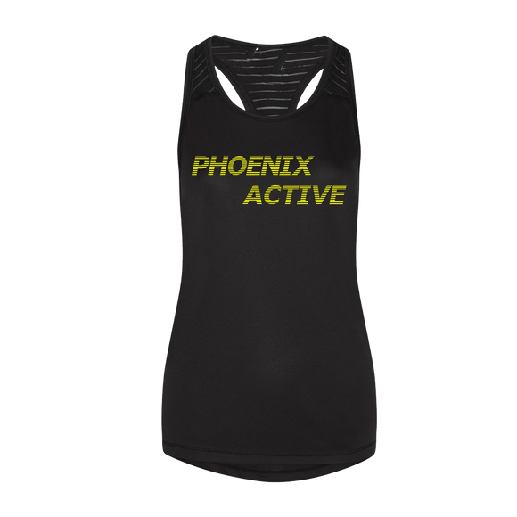 Phoenix Active - Ladies Smooth Workout Vest with fluorescent text