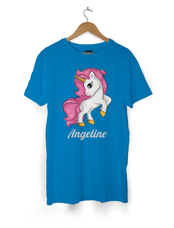 HerbyDesigns Girls Personalised Unicorn T-Shirt with Glittery Personalised Name