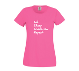 Love Island Inspired Slogan T-Shirt "Eat, Sleep, Crack On, Repeat"