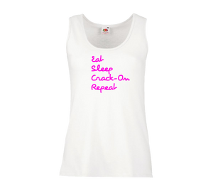 Love Island Inspired Slogan Vest "Eat, Sleep, Crack On, Repeat"